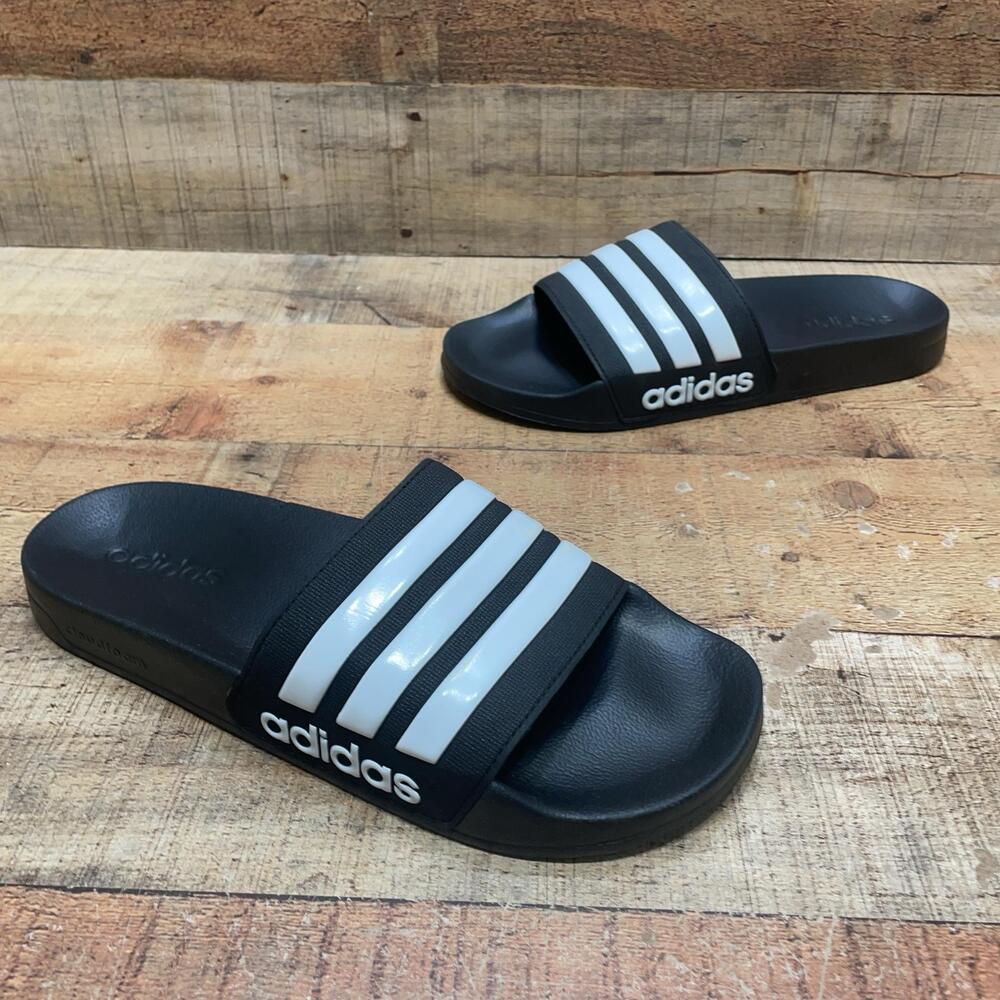 Adidas Sandals Mens Size 11 Black Slide Three Stripe Comfort Casual Shoes